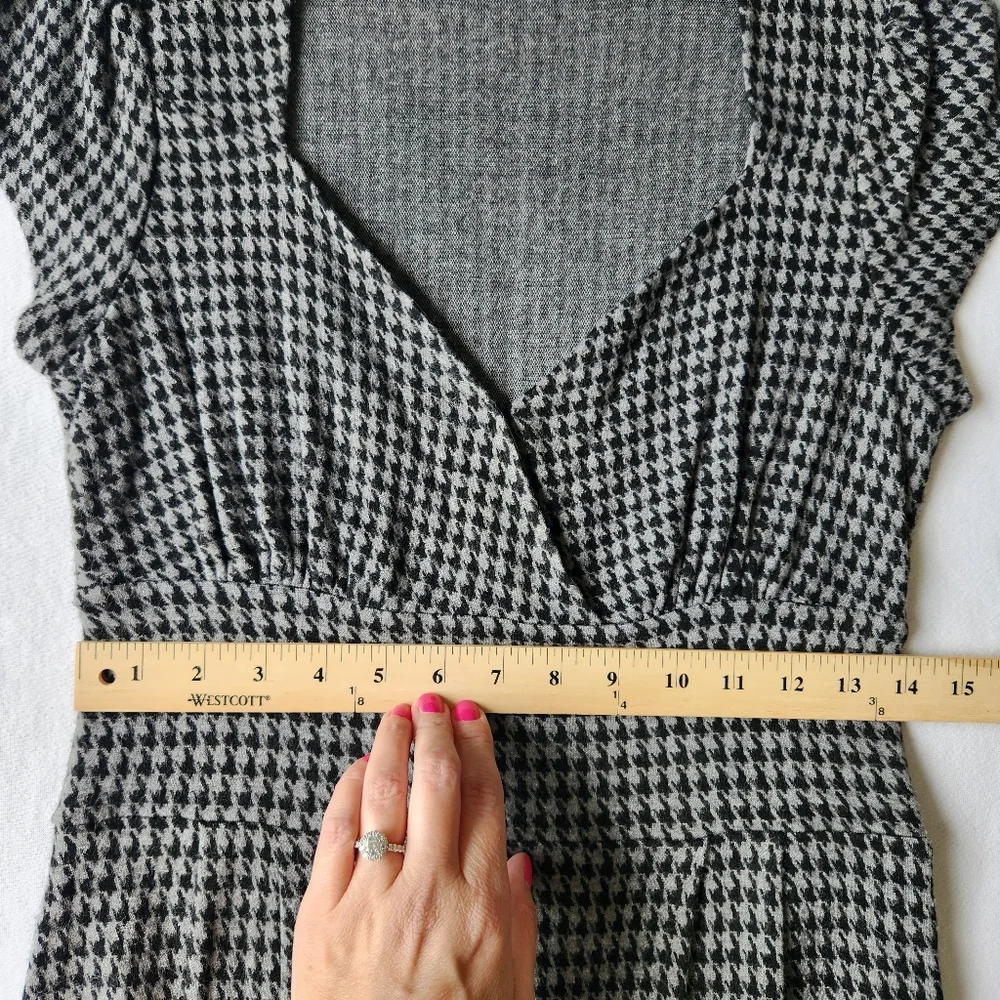 Banana Republic Houndstooth Checkered Dress Black Gray Short Sleeves Medium - Picture 14 of 14